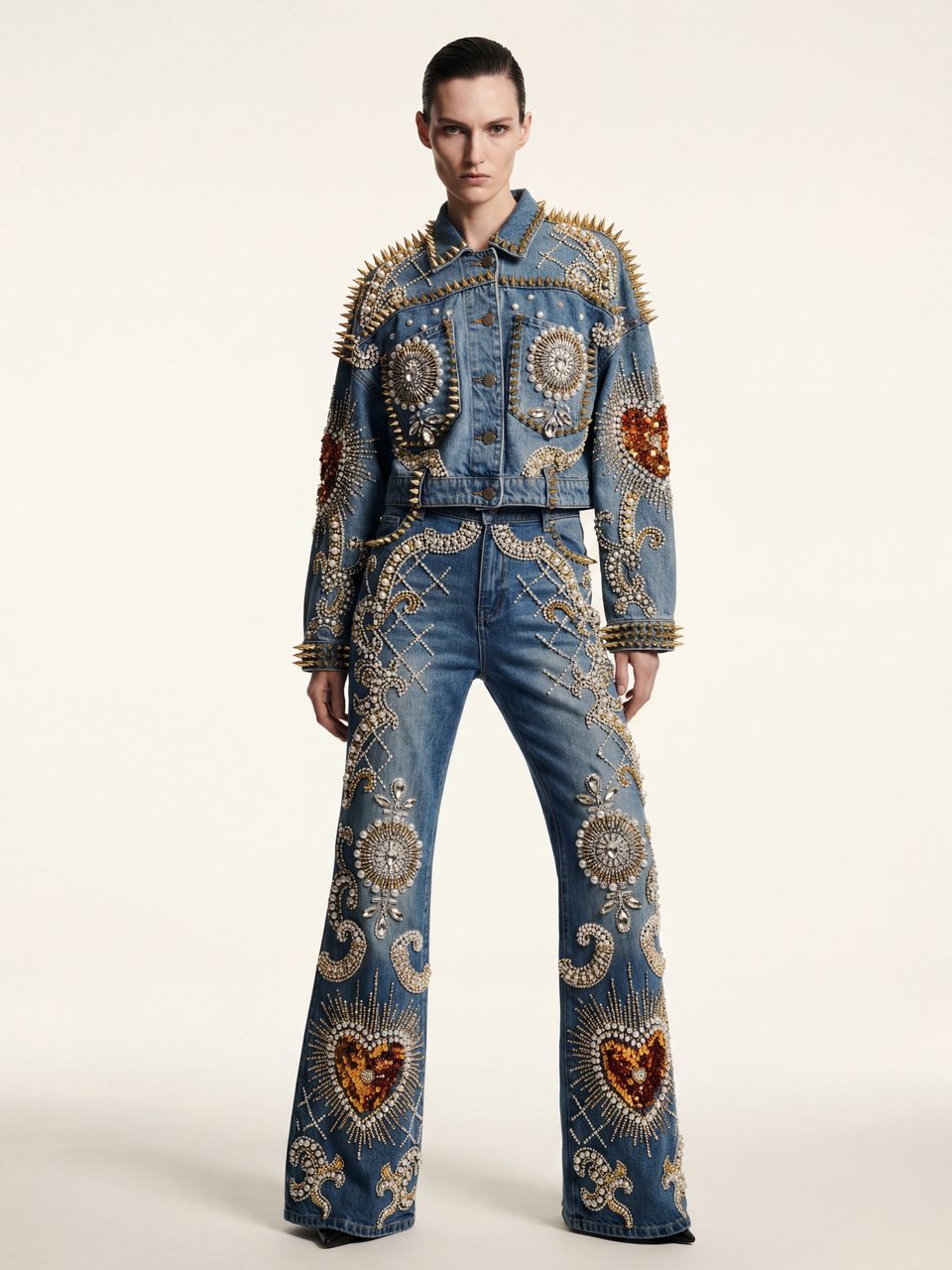 Rhinestone denim couture set