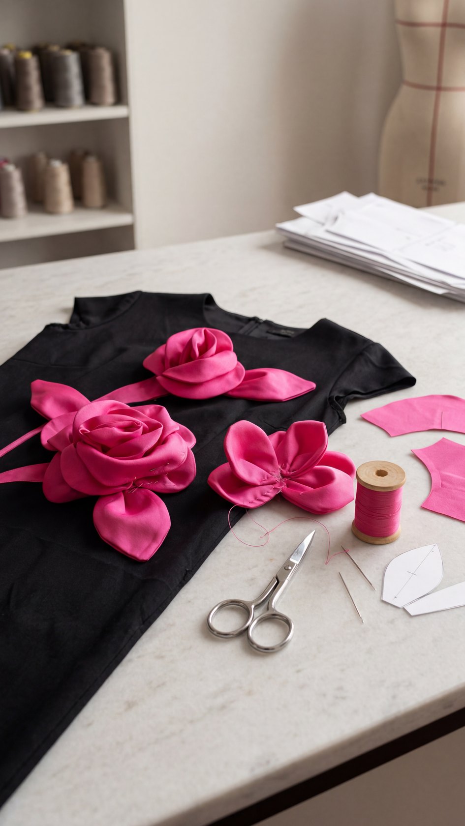 Pink floral couture handwork